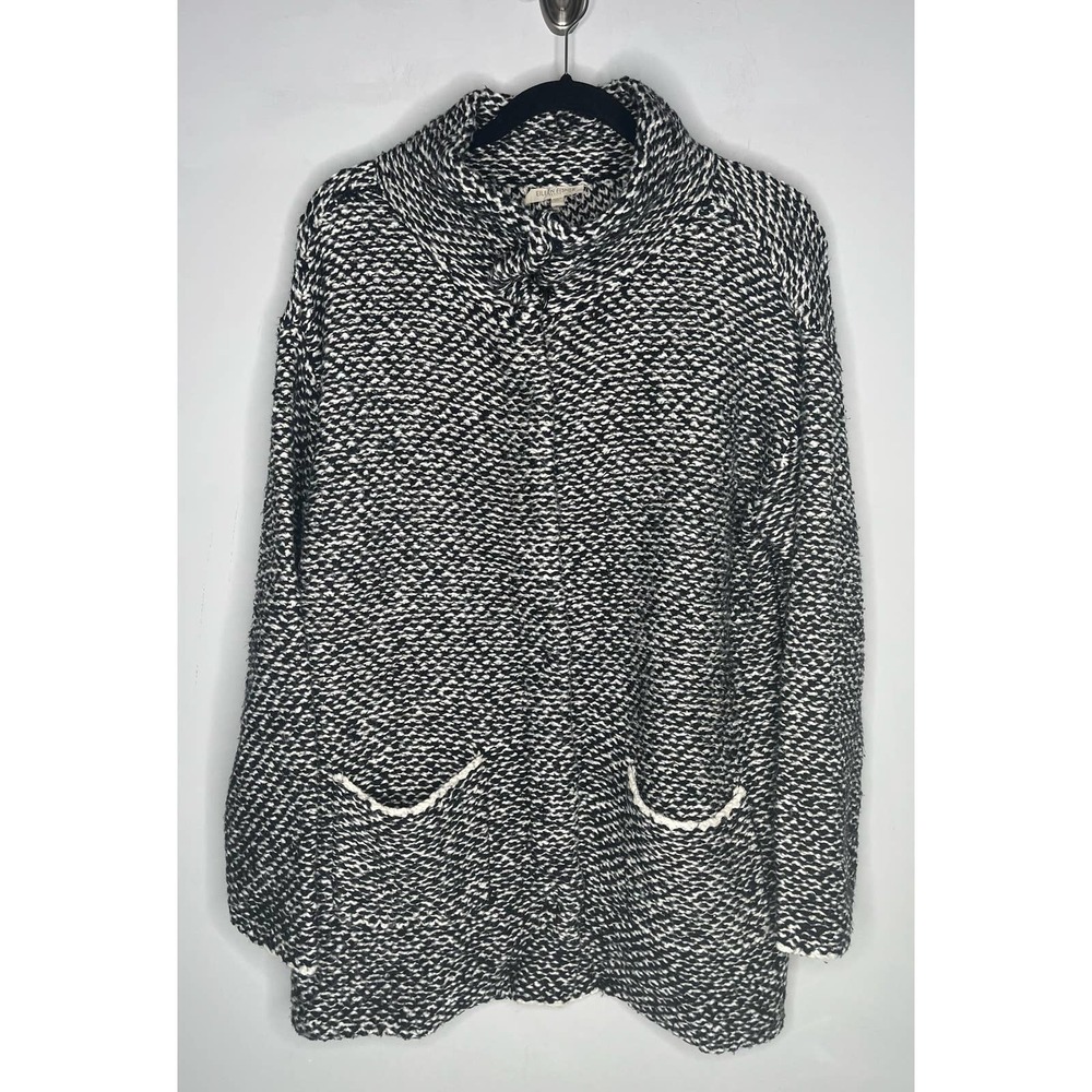 Eileen Fisher Chunky Twist Shacket Sweater Petite Large Black White